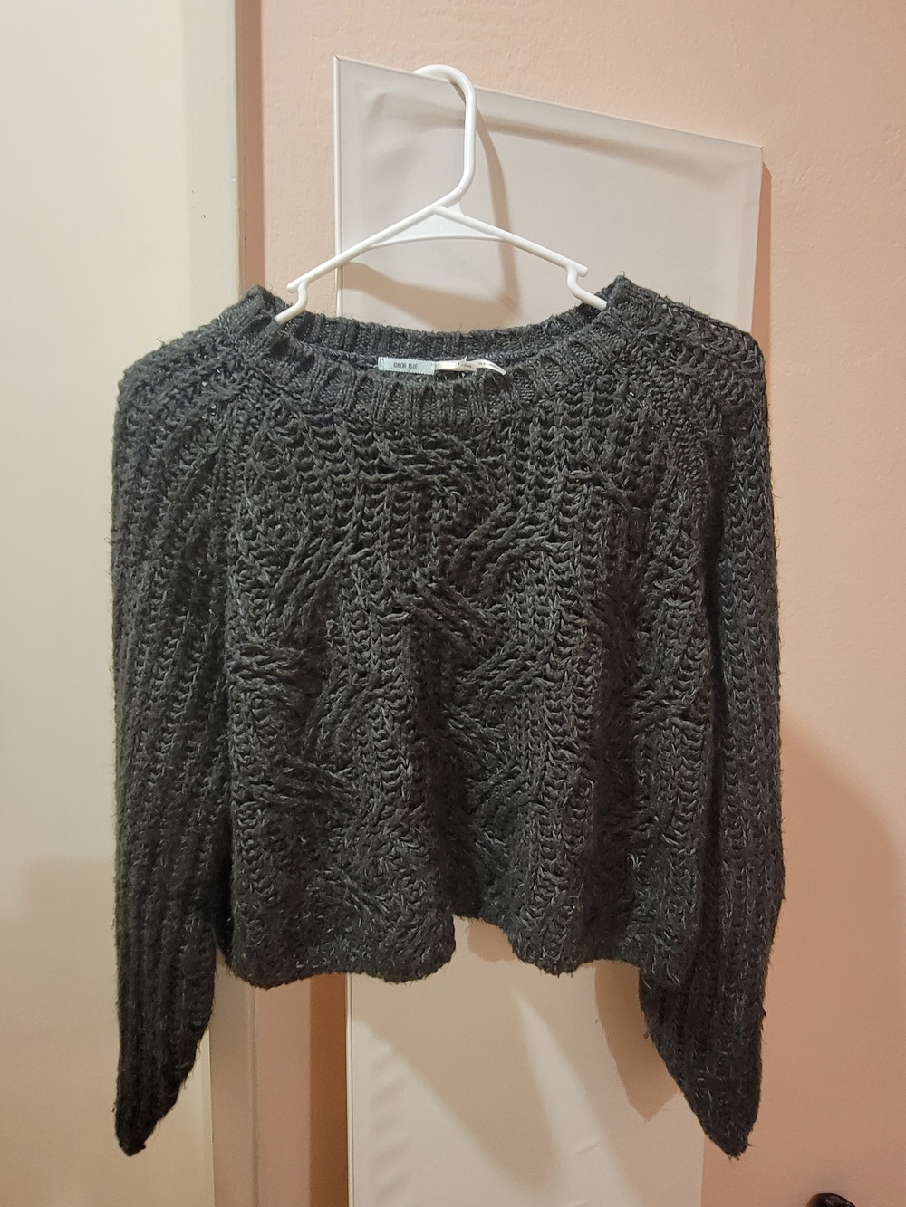 Kimchi Blue Charcoal Cable Knit Crewneck Sweater